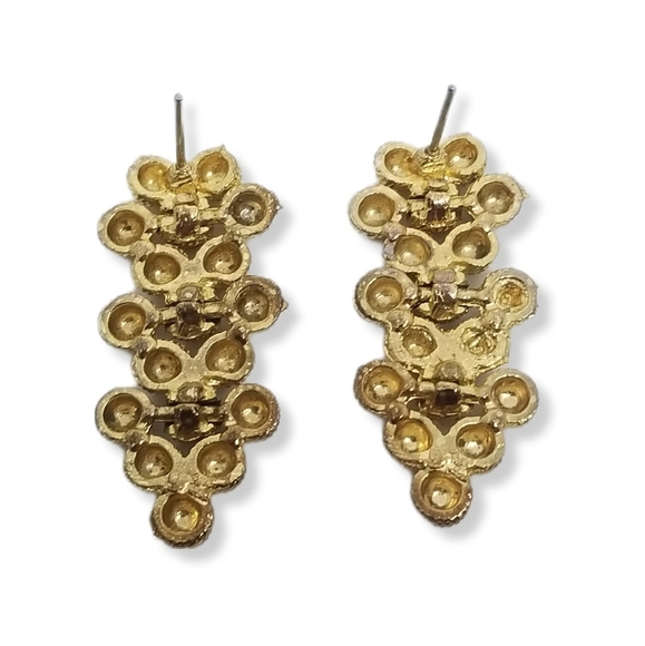 VINTAGE TEXTURED GOLDTONED CLUSTER BALL DROP ARTICULATED EARRINGS - Picture 4 of 4